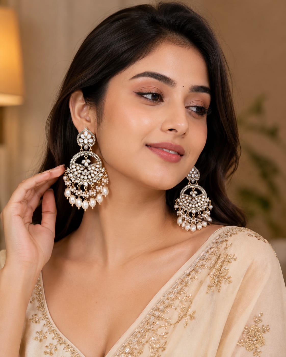Premium Kundan Pearl Chandbali Earrings