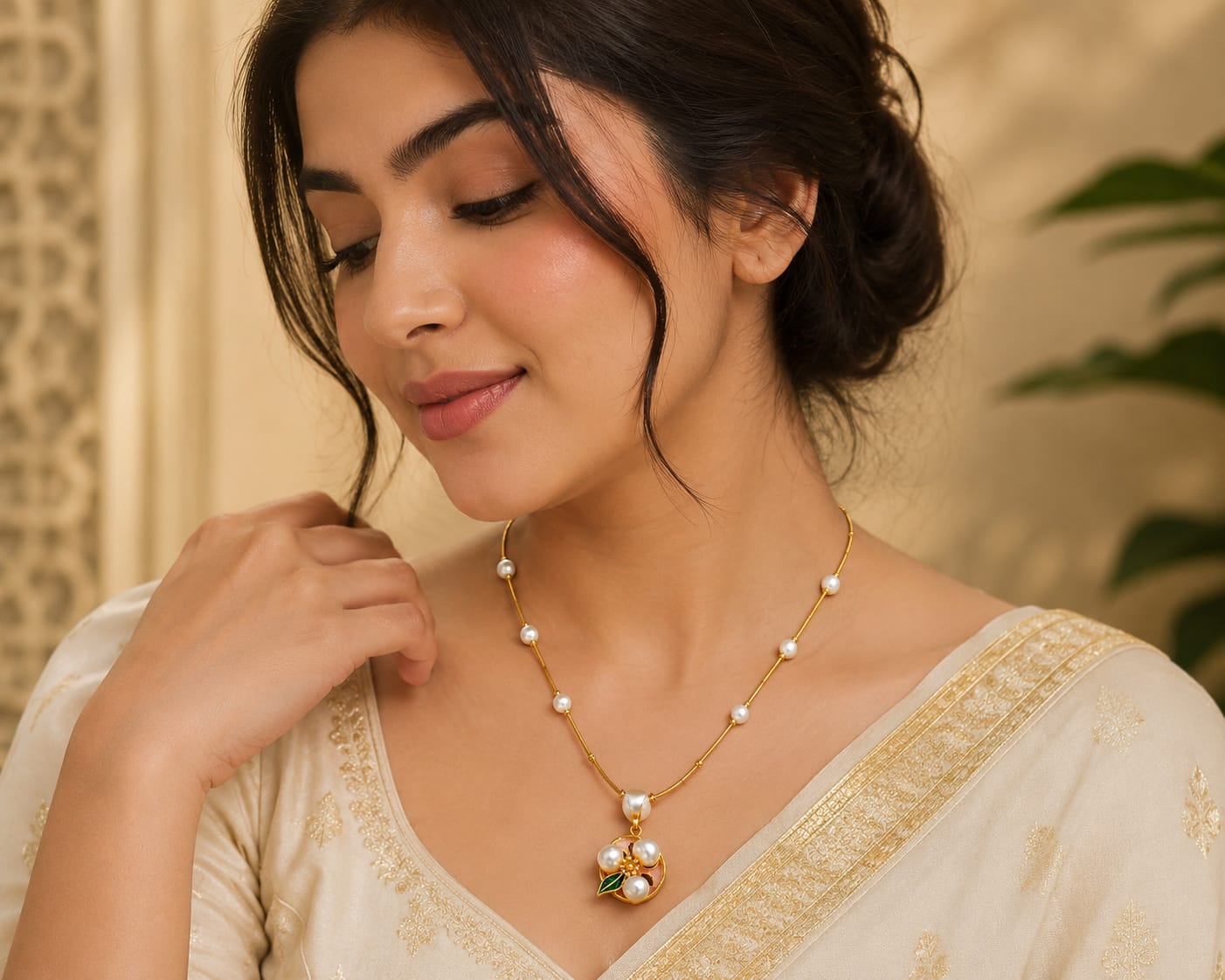 Elegant Pearl Floral Gold-Plated Necklace