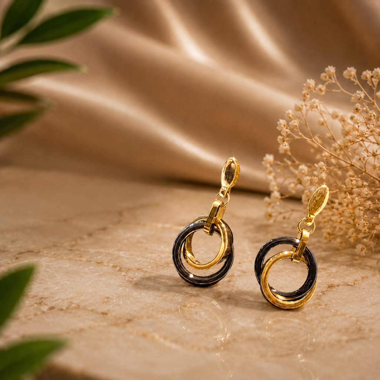 Gold Plated Ceramic Loop Earrings