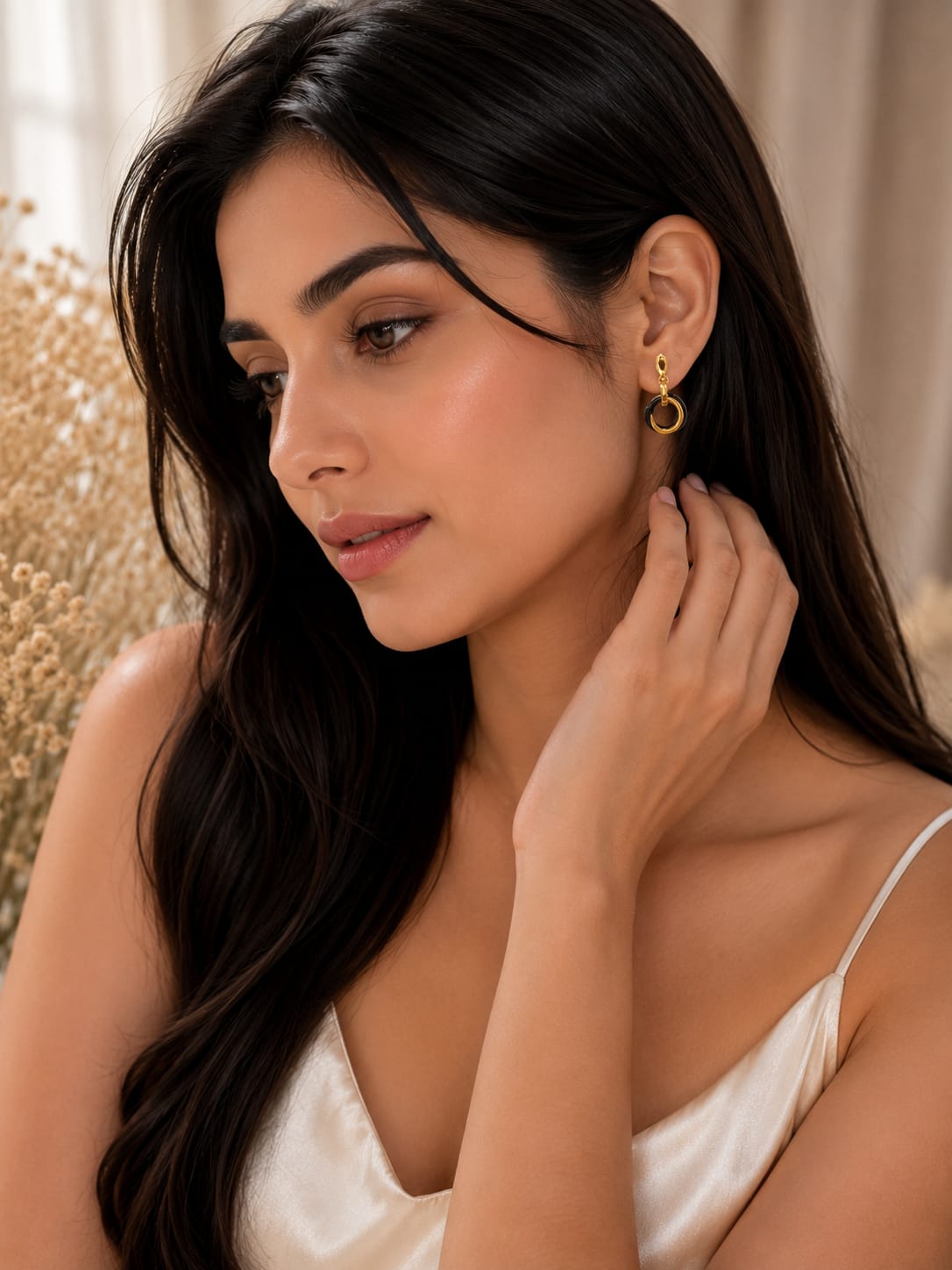 Gold Plated Ceramic Loop Earrings