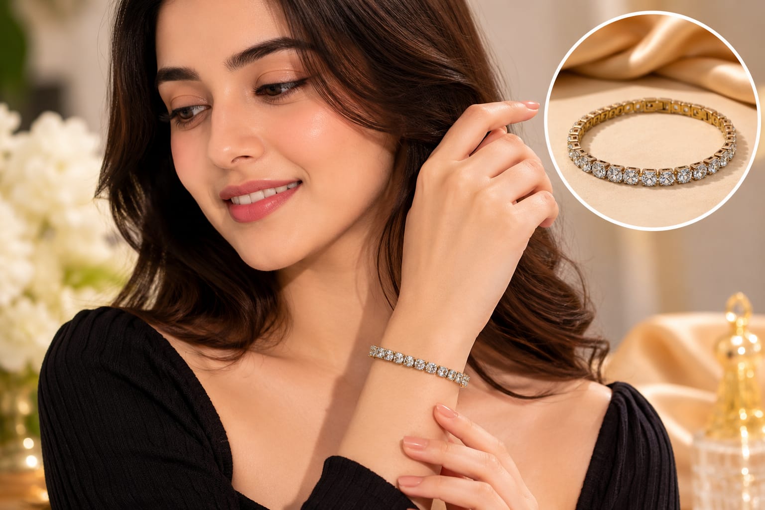Premium Gold Plated Crystal Tennis Bracelet