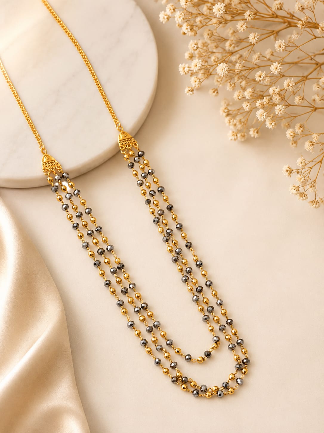 Elegant Dual Tone Beaded Long Mala