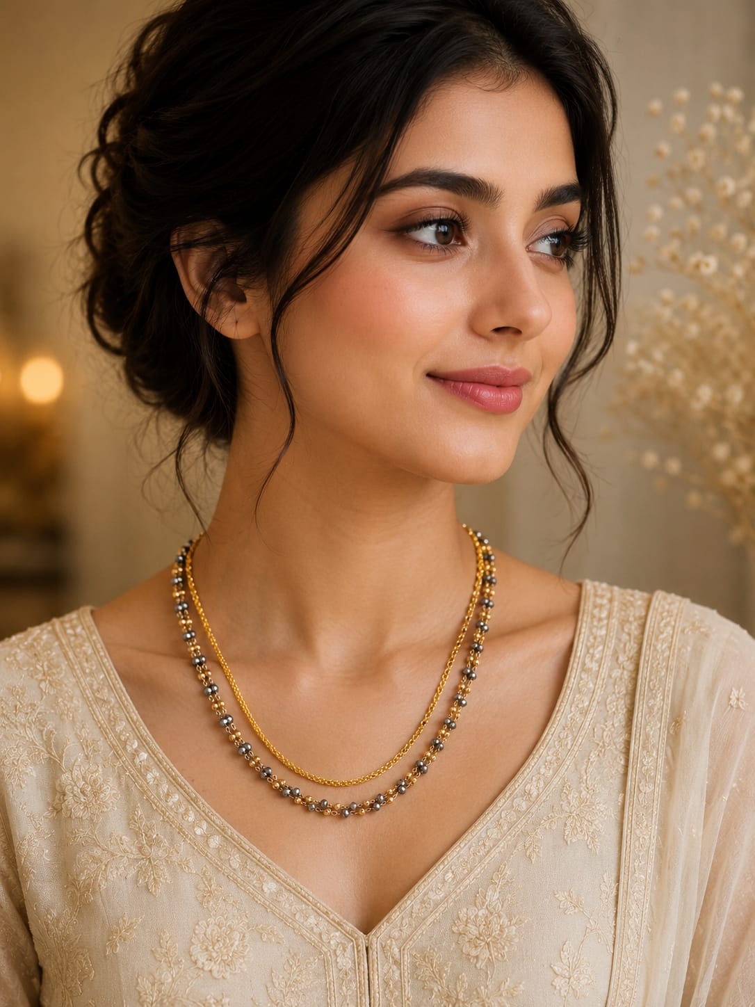 Elegant Dual Tone Beaded Long Mala