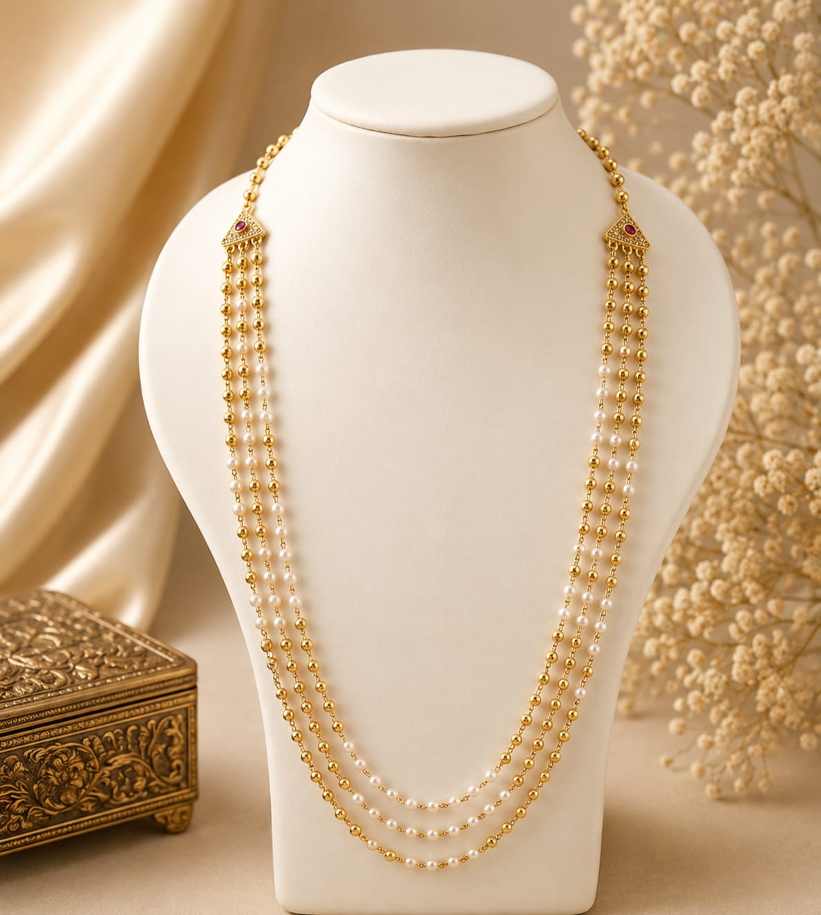 Elegant 3 Layer Pearl Beaded Mala