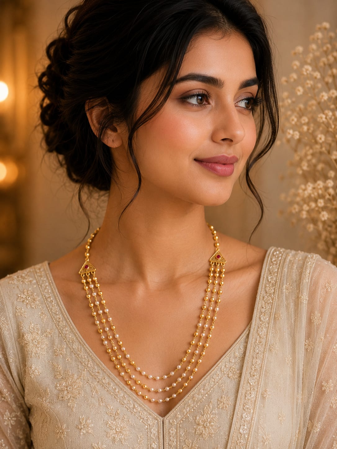 Elegant 3 Layer Pearl Beaded Mala