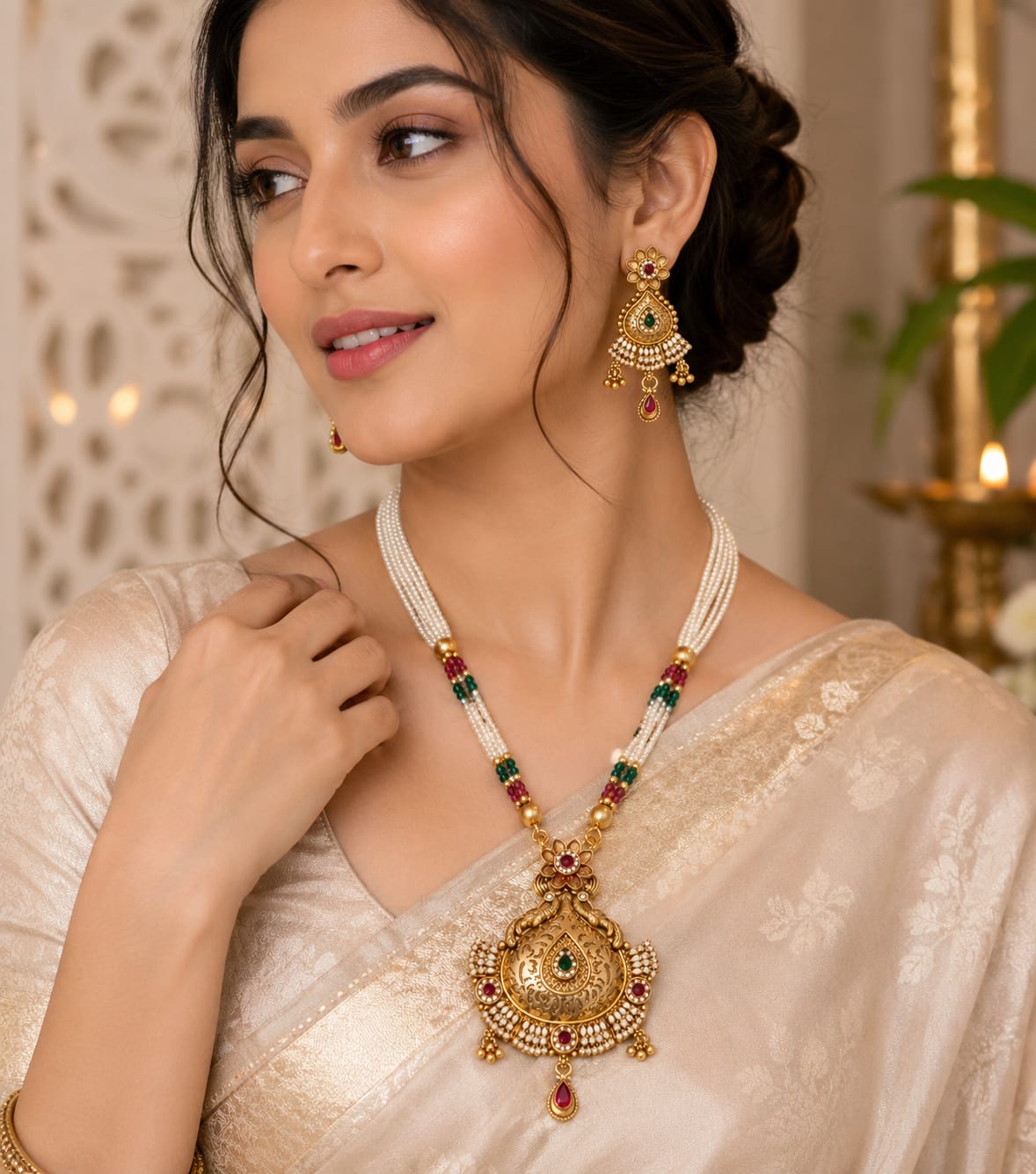 Traditional Pearl Pendant Necklace Set