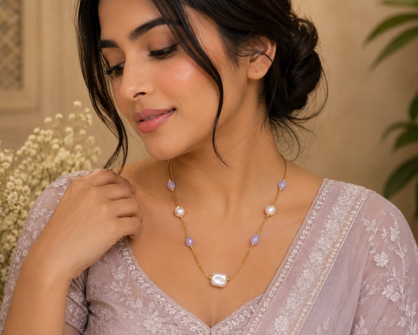 Pearl Beaded Gold Necklace for Women