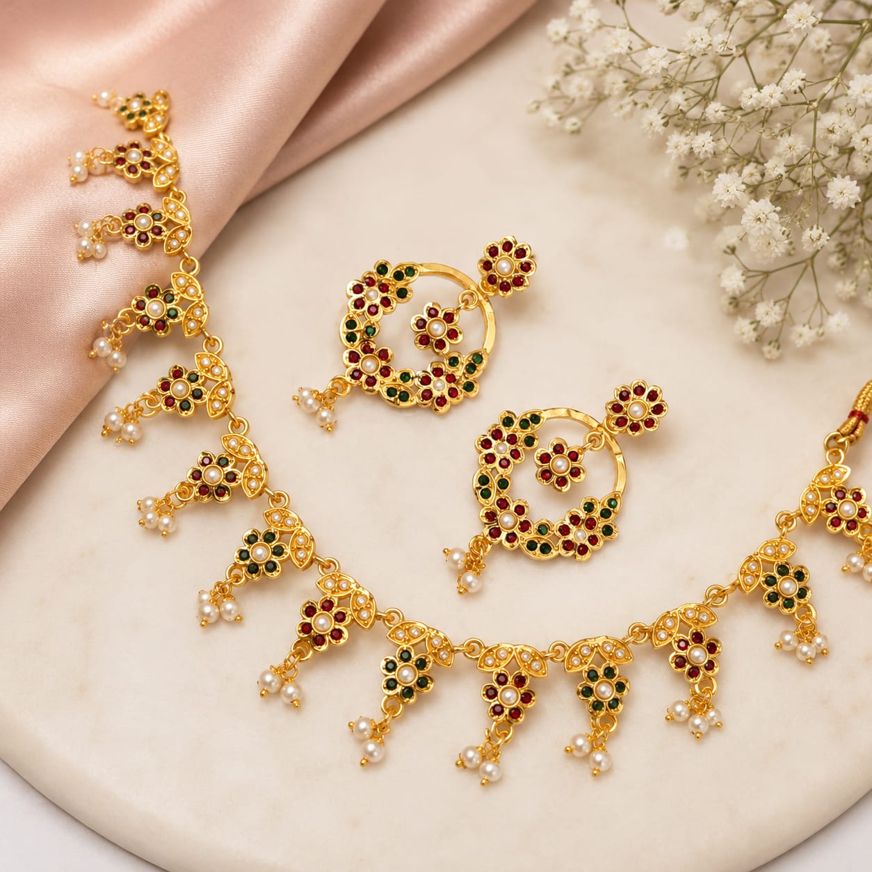 Traditional Floral Choker Necklace Set