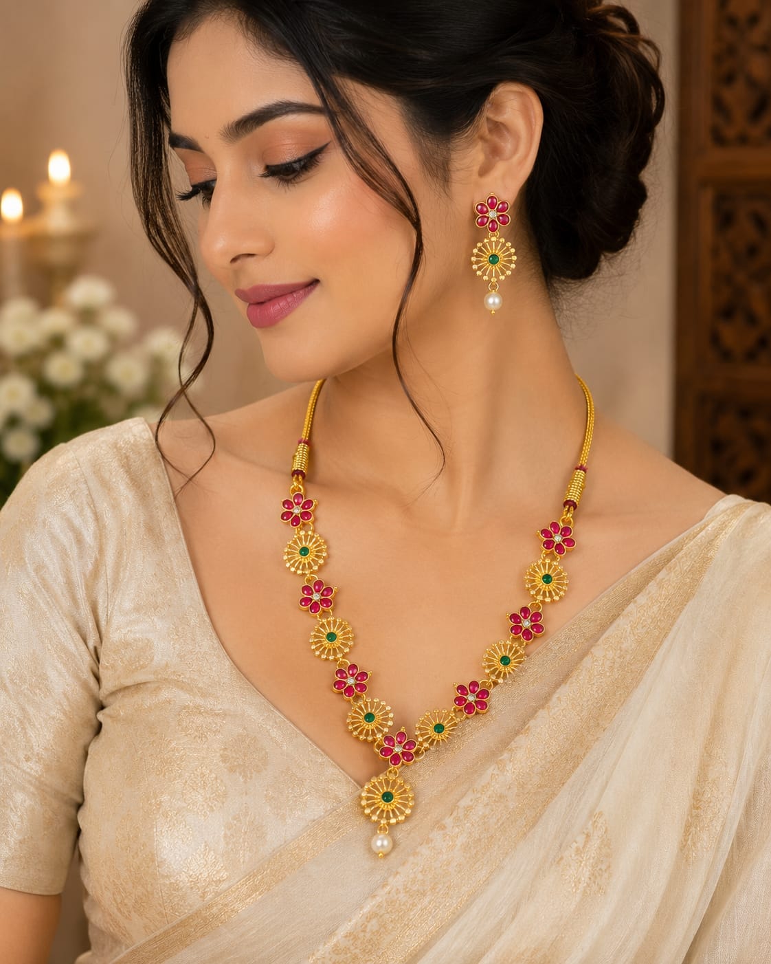 Floral Gold Plated Necklace Set