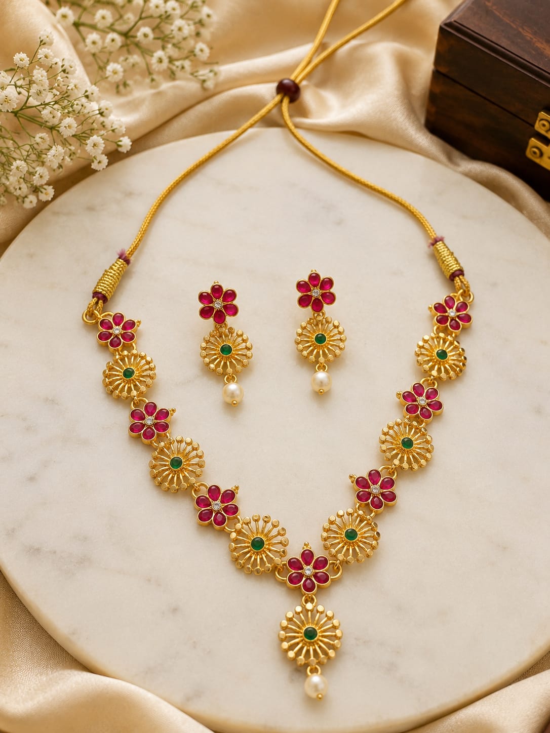 Floral Gold Plated Necklace Set