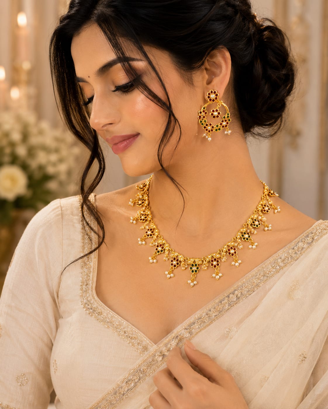 Traditional Floral Choker Necklace Set