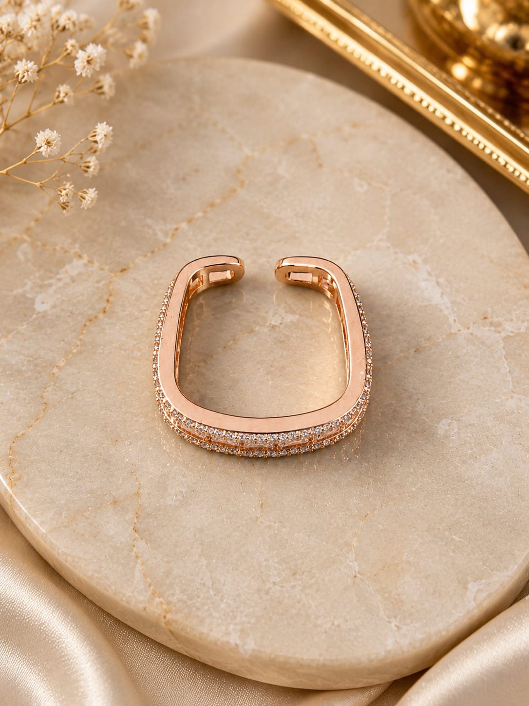 Premium Rose Gold Square CZ Adjustable Ring