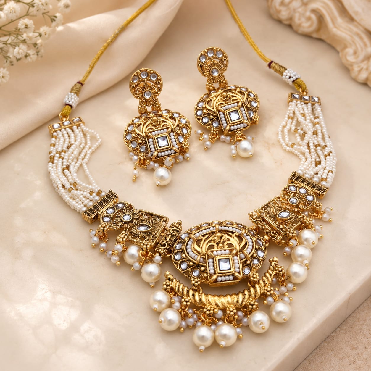 Royal Pearl Temple Necklace Set