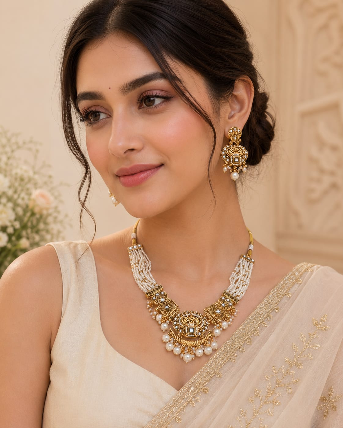 Royal Pearl Temple Necklace Set