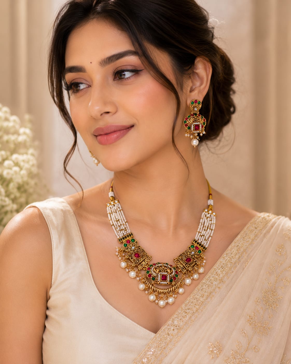 Royal Kundan Pearl Necklace Set