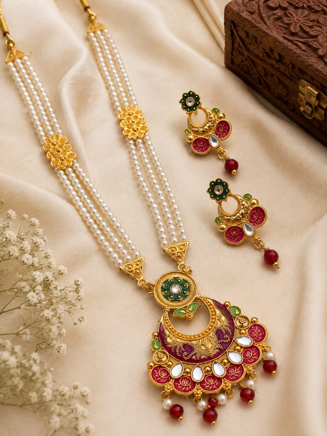 Royal Pearl Chandbali Necklace Set