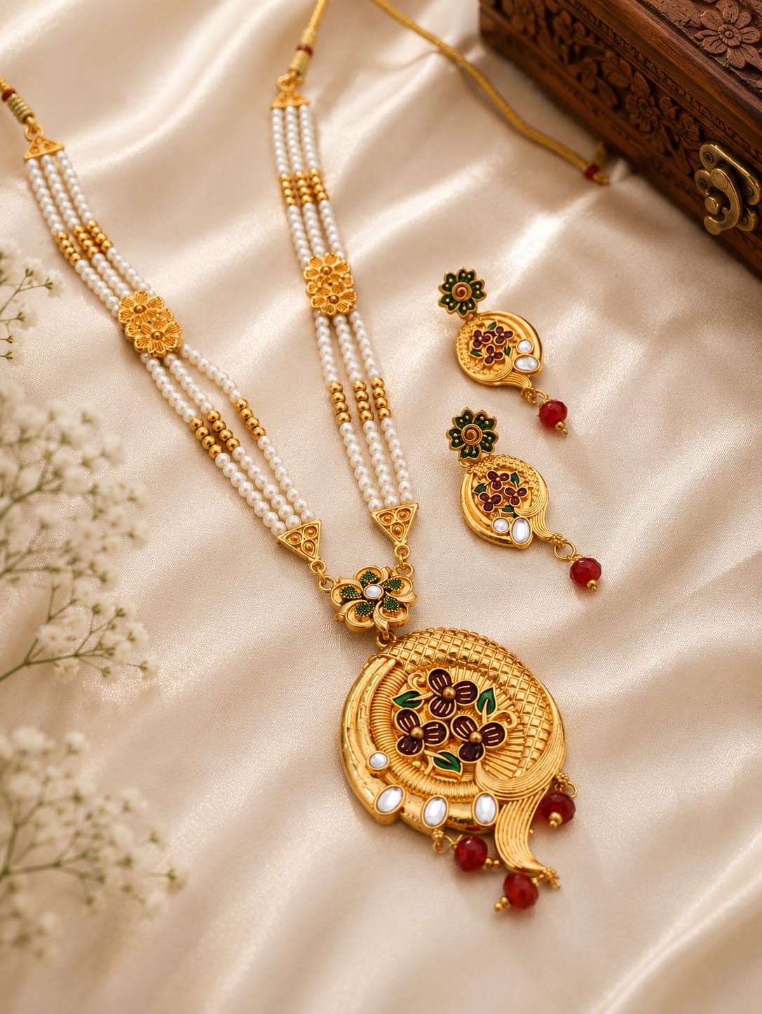 Pearl Floral Pendant Necklace Set