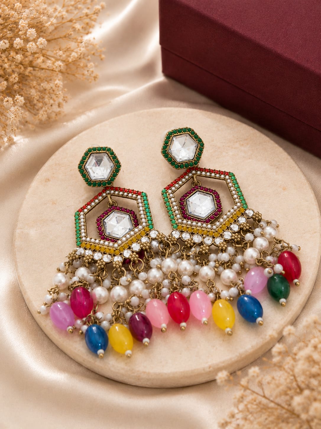 Royal Mirror Multicolor Kashmiri Earrings