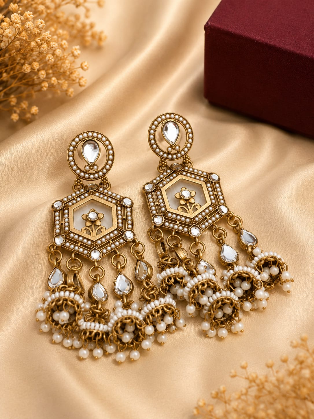 Pearl Mirror Kashmiri Jhumka Earrings