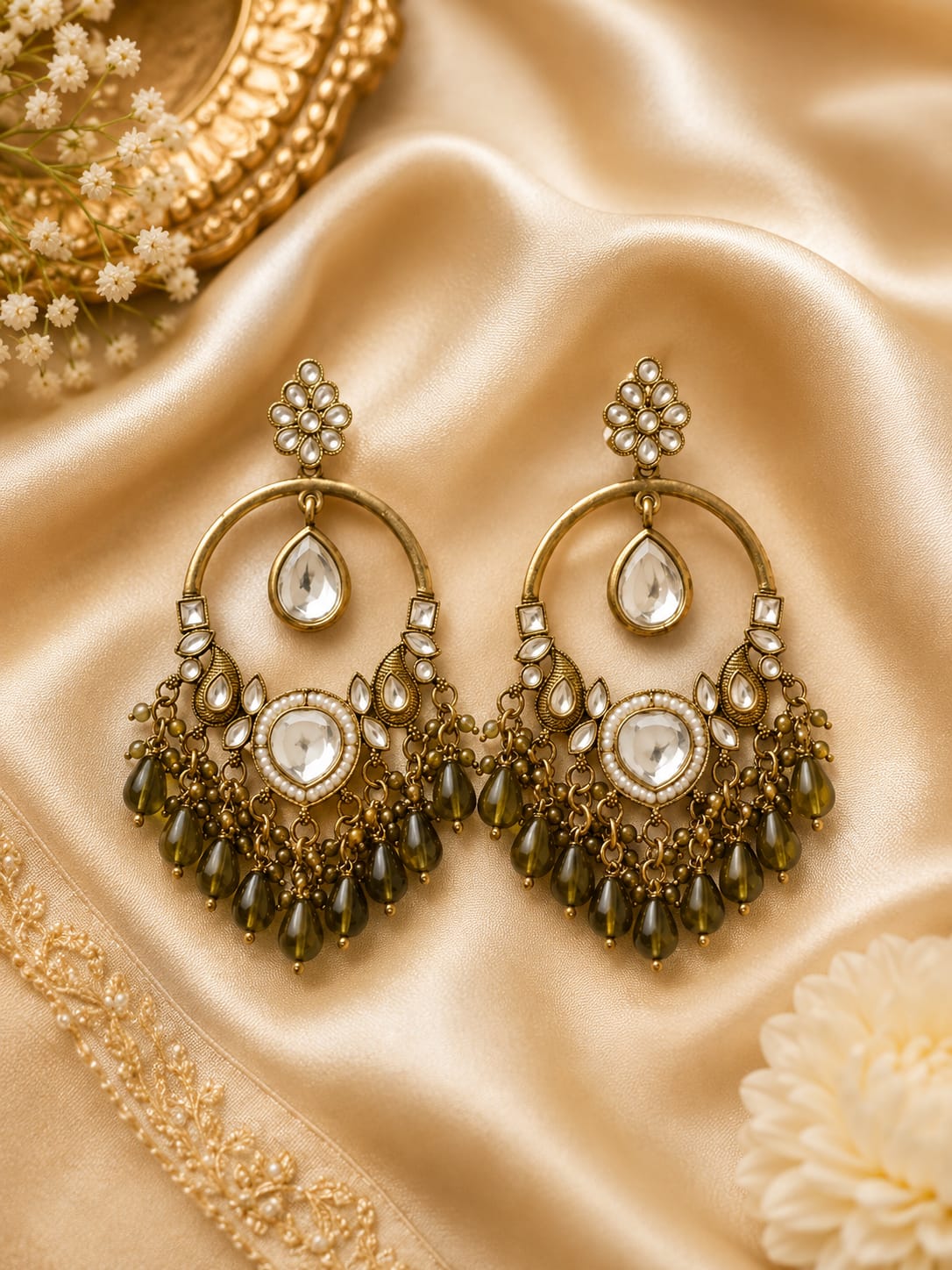 Crystal Stone Chandbali Jhumka Earrings for Women